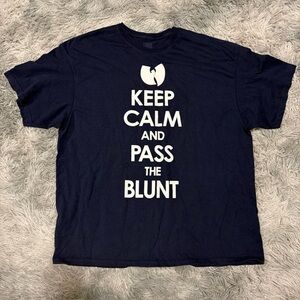 Wu-tang clan RARE tee shirt Wu Tang KEEP CALM and PASS the BLUNT 2XL blue